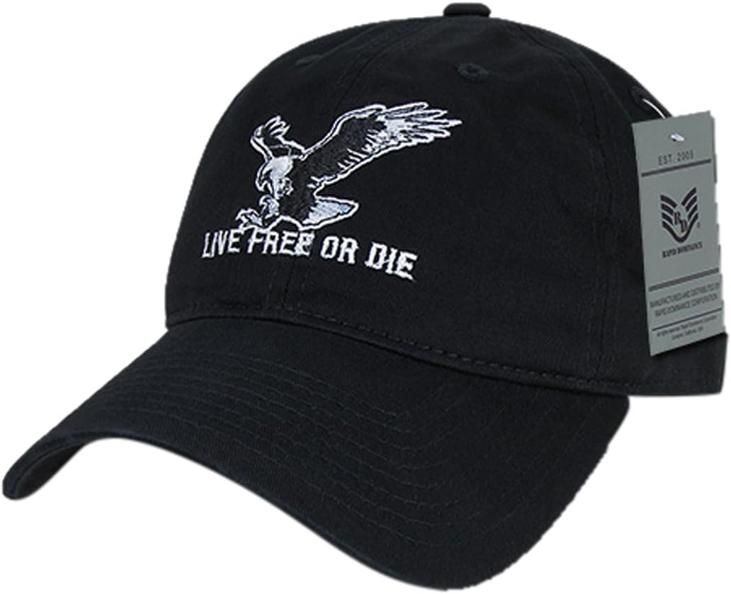 Rapiddominance Relaxed Graphic Cap with Live Free or Die, Black : Sports & Outdoors