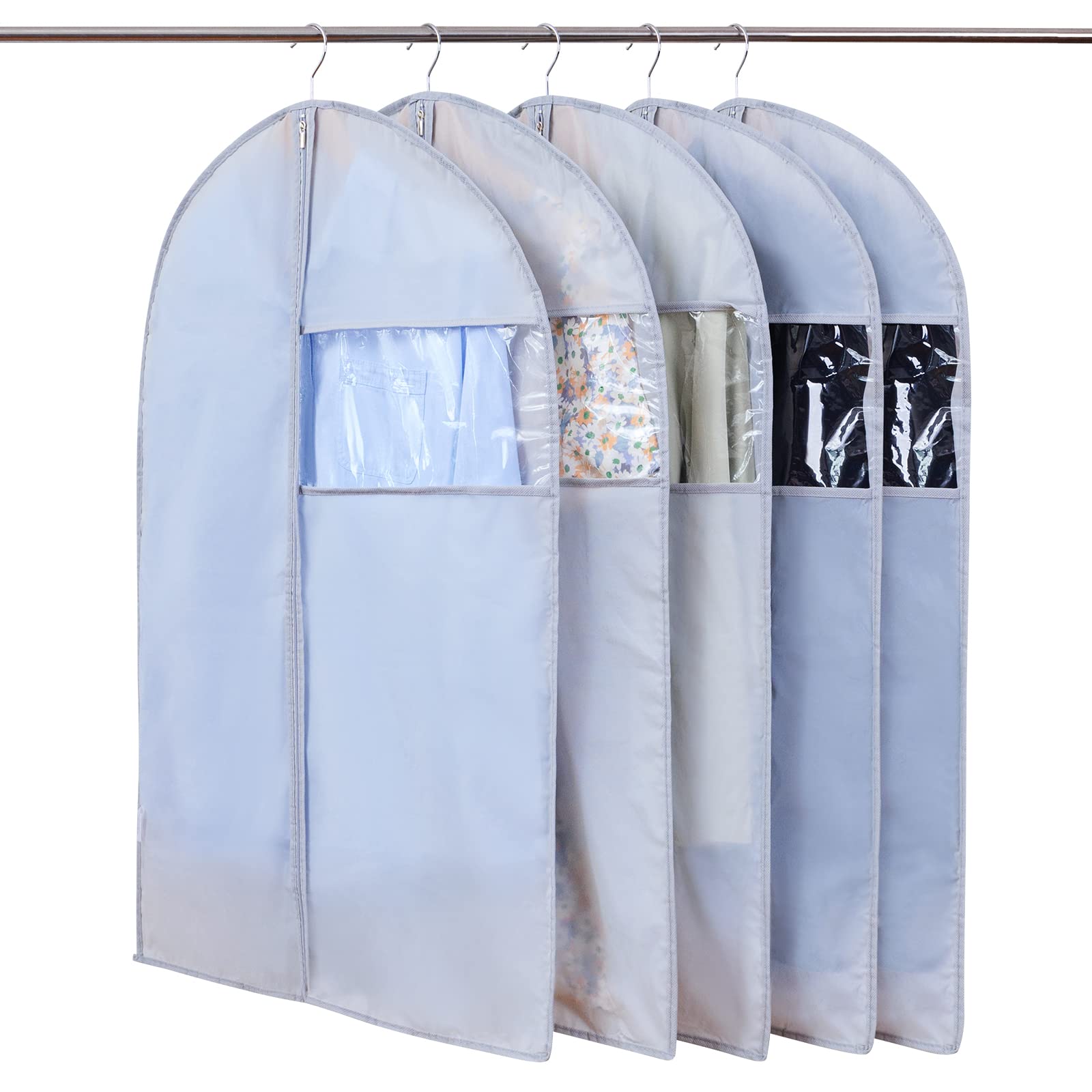 Niviy Suit Bags Garment Covers Dustproof Clothes Bags with Transparent Visible Window, Travel Carrying Suit Covers Dustproof Waterproof Moth Moisture 60x100cm 5pcs