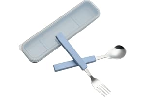 VANRA 2-Piece Children Flatware Set 18/10 Stainless Steel Child Tableware Set Silver Cutlery Set Silverware Dinner Utensils Spoon Fork Set with Travel Case for Kids (Chrome Finished) (Blue)