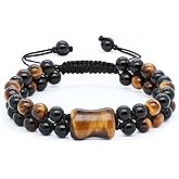 Protection Bracelet for Men, Tiger Eye Bracelet Men GALKCRST Natural Stone Beads Bracelet Tiger Eye Stone and Black Obsidian Beads Bracelet Healing Crystal Bracelet for Men Handmade Gift for Men