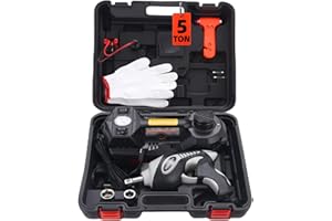 Mautyke Electric Hydraulic Car Jack Kit - 5 in 1 Air Floor Jack Stand Portable Trailer Truck Lift Jack Automatic Car Emergency Kit with Integrated Air Pump and Impact Wrench for Tire Changing