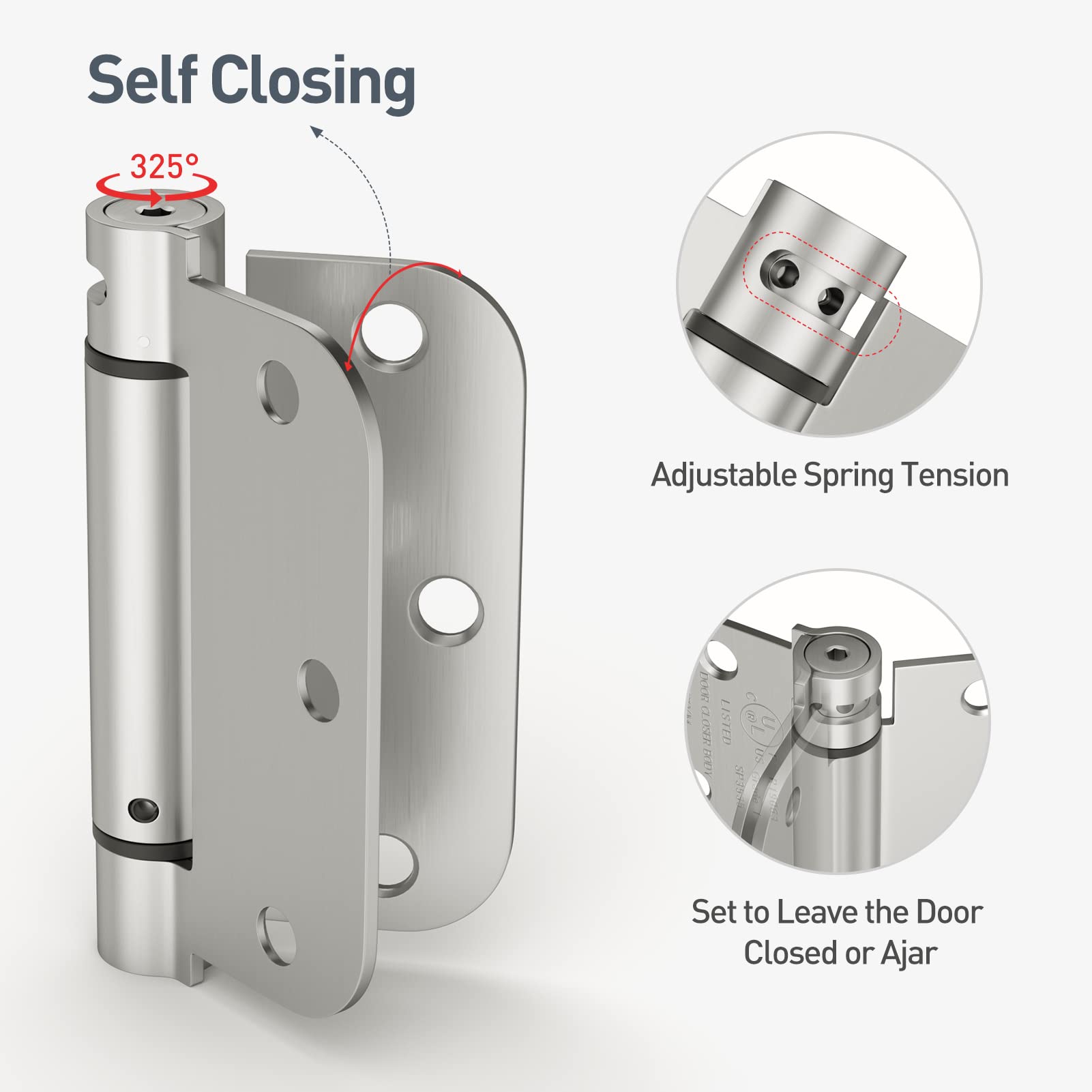 HOSOM Self Closing Door Hinges 3.5 Inch, Spring Loaded Hinges