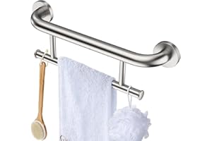 Brushed Nickel Towel Rack Grab Bar Combo, Zepolu Stainless Steel Safety Balanced Assist Support Handle 17 Inch, 2-in-1 Handicap Towel Bar, Wall Mounted Towel Holder for Senior Elderly Disabled