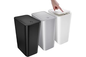 KSSVZZ 3 Pack Small Bathroom Trash Can with Lid - 10L/2.6 Gallon Slim Garbage Bin, Pop-Up Lid Trashcan, Plastic Wastebasket for Kitchen/Bedroom/Office/Dorm, Fits Under Sink/Desk/Cabinet (Black&White&Grey)