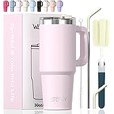 30 oz Tumbler with Handle,Tumbler with Lid and Straw,Double Wall Insulated Cup Stainless Steel Travel Mug(Cold for 34 Hours),Water Bottle for Iced Tea,Coffee,Cold Beverages(Rose Quartz)