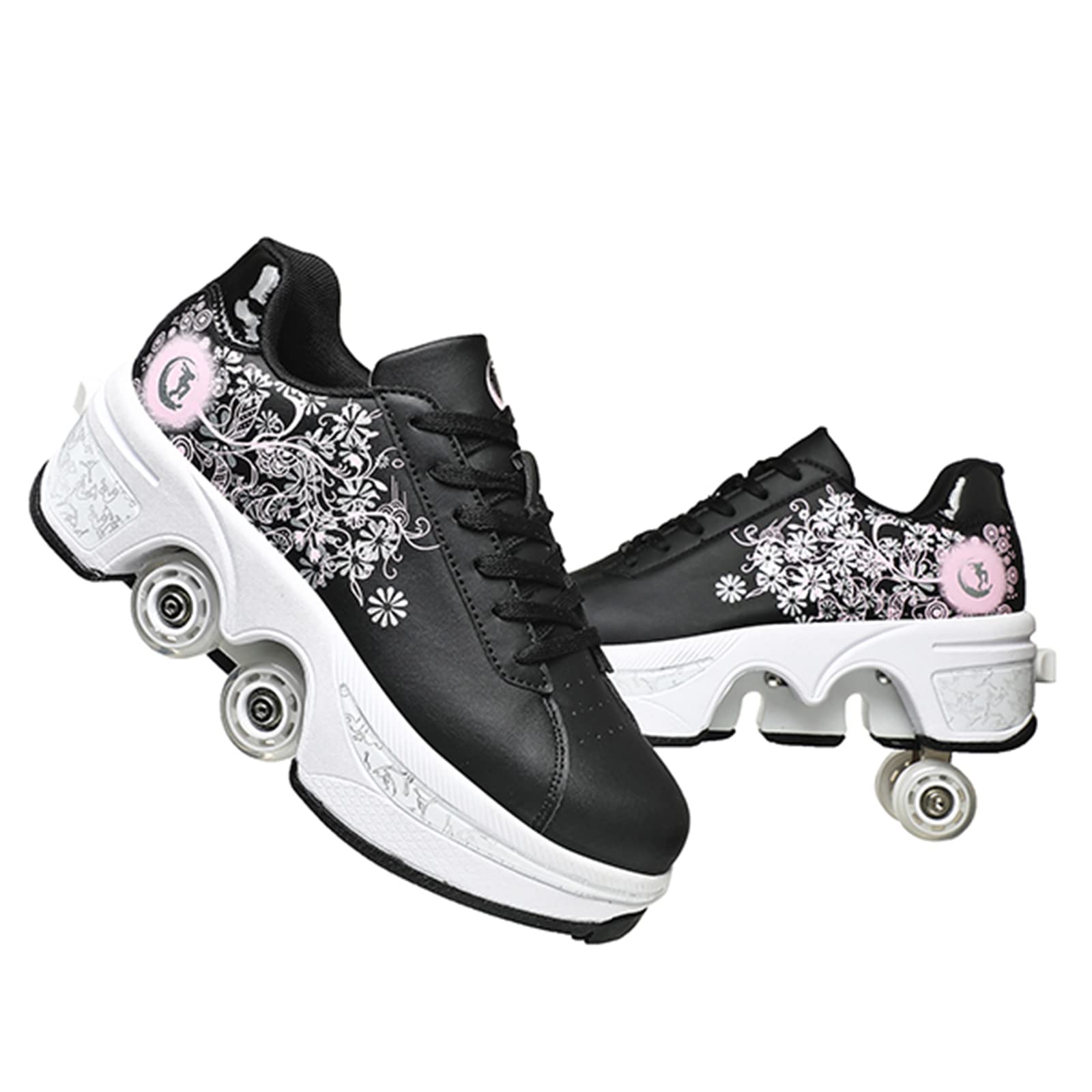 Roller Skate Shoes Unisex Shoes with Wheels That Pop Out 2-in-1 Skate Shoes & Sneakers Shoes That Turn Into Roller Skates Gift for Kids Boys Girls Men and Women