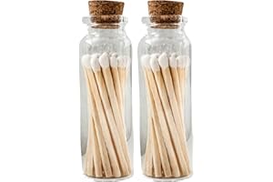 MOONLIGHT MAKERS Set of 2. Small Premium Wooden Safety Matches in Glass Vial with Striker - 40 Wooden Matches, 1.9" Tall, Decorative Matches, Matches in a jar with Striker, Candle Accessories - White