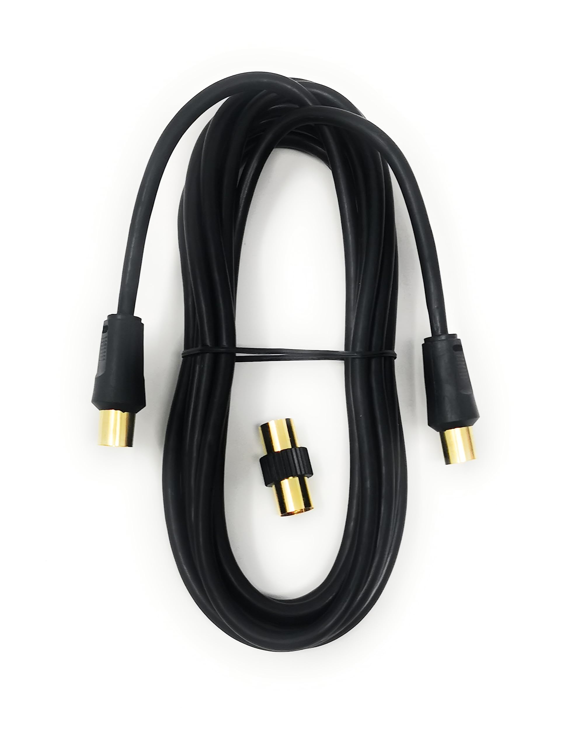 TV Aerial Coaxial Cable Male to Male RF Antenna Coax Lead Compatible with Sky SkyHD, Virgin, BT, Satellite TV, VCR, DVD Players. Comes with Female Coupler, Gold Plated Connectors (3m, Black)