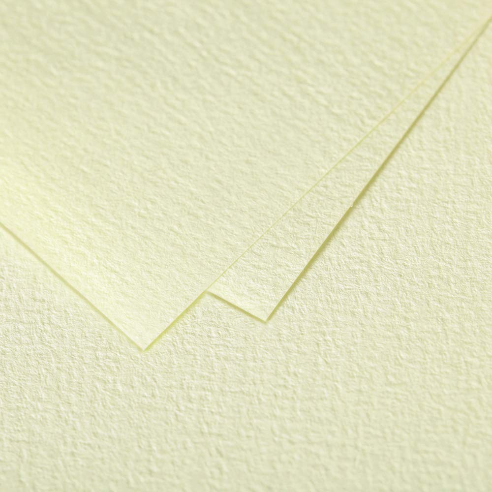 Clairefontaine 48105C - Box of 50 Sheets - A4 Format (21x29.7cm) - 120g - Lemon Water Color - Invitation Paper for Events and Correspondence - Grain de Pollen Range - Premium Grain Paper