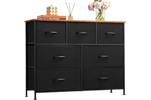Somdot Dresser, 7-Drawer Fabric Storage Tower for Bedroom, Nursery, Entryway, Closets, Tall Chest Organizer Unit with Large Capacity Fabric Bins - Black/Rustic Brown
