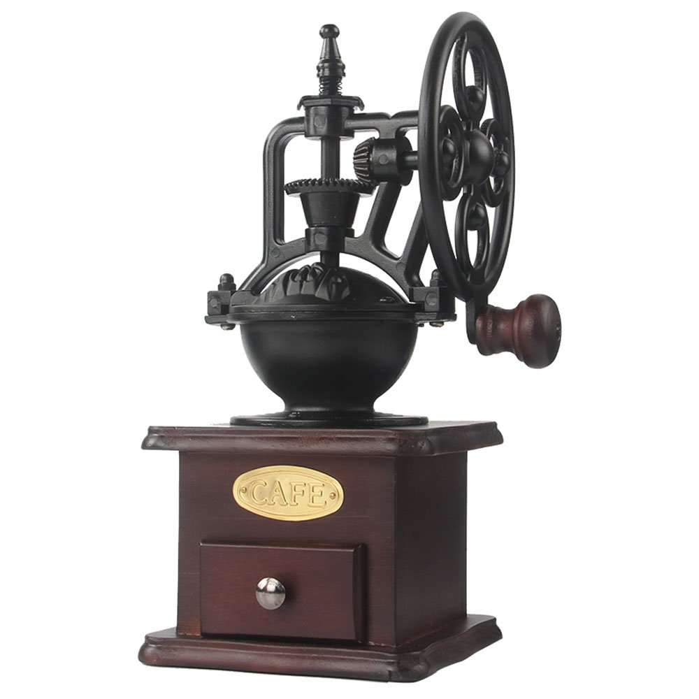 moon-1 Manual Coffee Grinder Antique Cast Iron Hand Crank Coffee Mill With Grind Settings & Catch Drawer