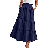 ANRABESS Maxi Skirt for Women Casual High Waisted Elastic Flowy Tiered Boho Long Skirts 2026 Summer Beach Vacation Clothes