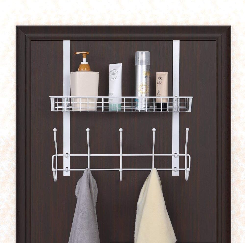 Shower Caddy Hanging Hook Organizer,Over The Door Basket Hanging for Bathroom with 1 Basket White