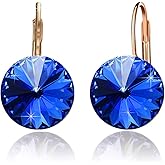 Round Austrian Crystal Drop Leverback Earrings for Women 14K Gold Plated Hypoallergenic Earrings