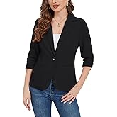 LADI TREND Womens 3/4 Sleeve Blazers for Work Professional One Button Open Front Casual Suit Jackets Blazer *Black,Size S*