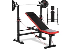 Hicient 660lbs Weight Bench Set With Squat Rack, 6 in 1 Bench Press Set with Preacher Curl Pad, Weight Benches for Home Gym With Leg Extension, Foldable Incline Decline Workout Bench