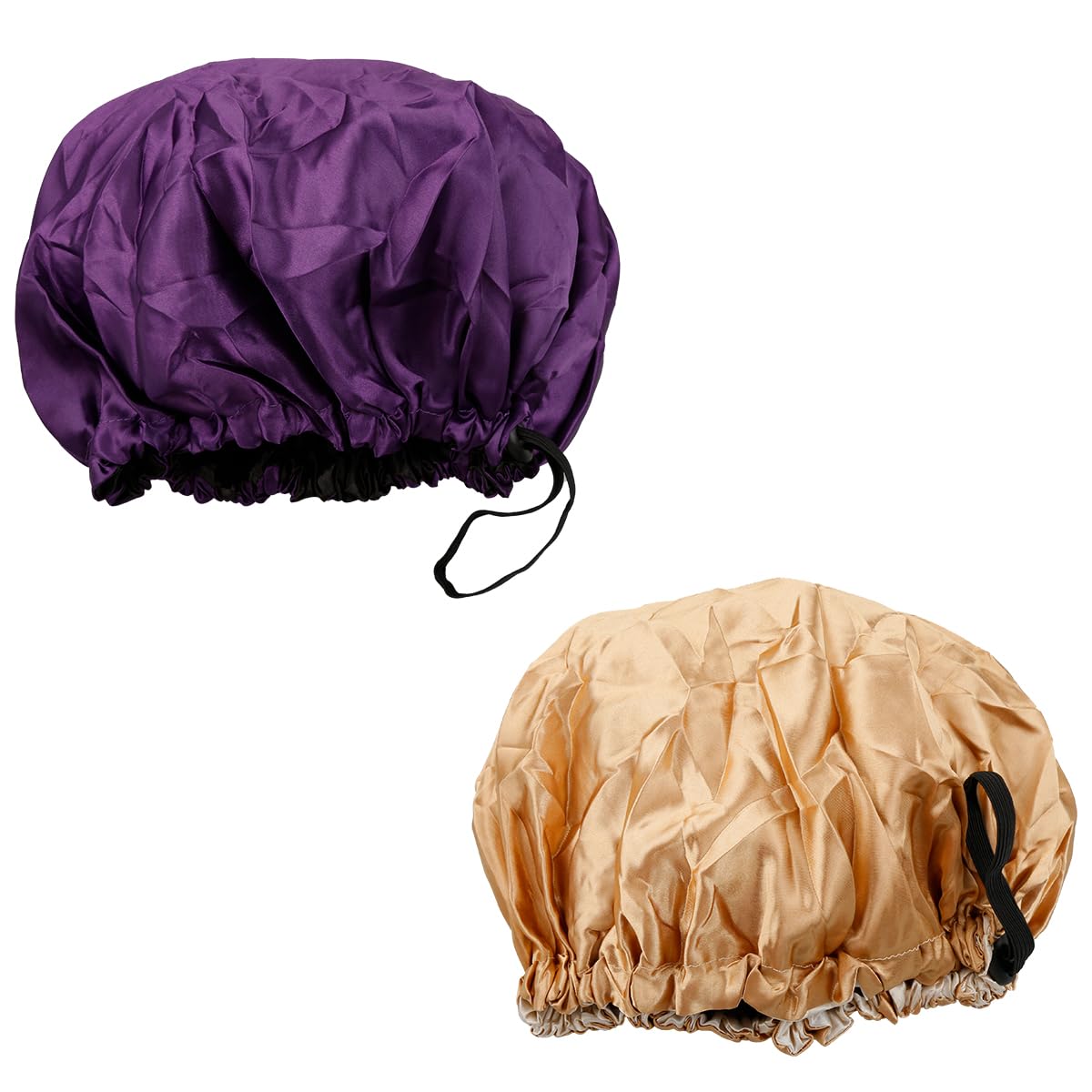GLADFRESIT 2Pcs Satin Sleep Cap, Double-Sided Adjustable Sleep Bonnet, Large Soft Hair Cap for Women Curly Natural Hair (Gold+Purple)