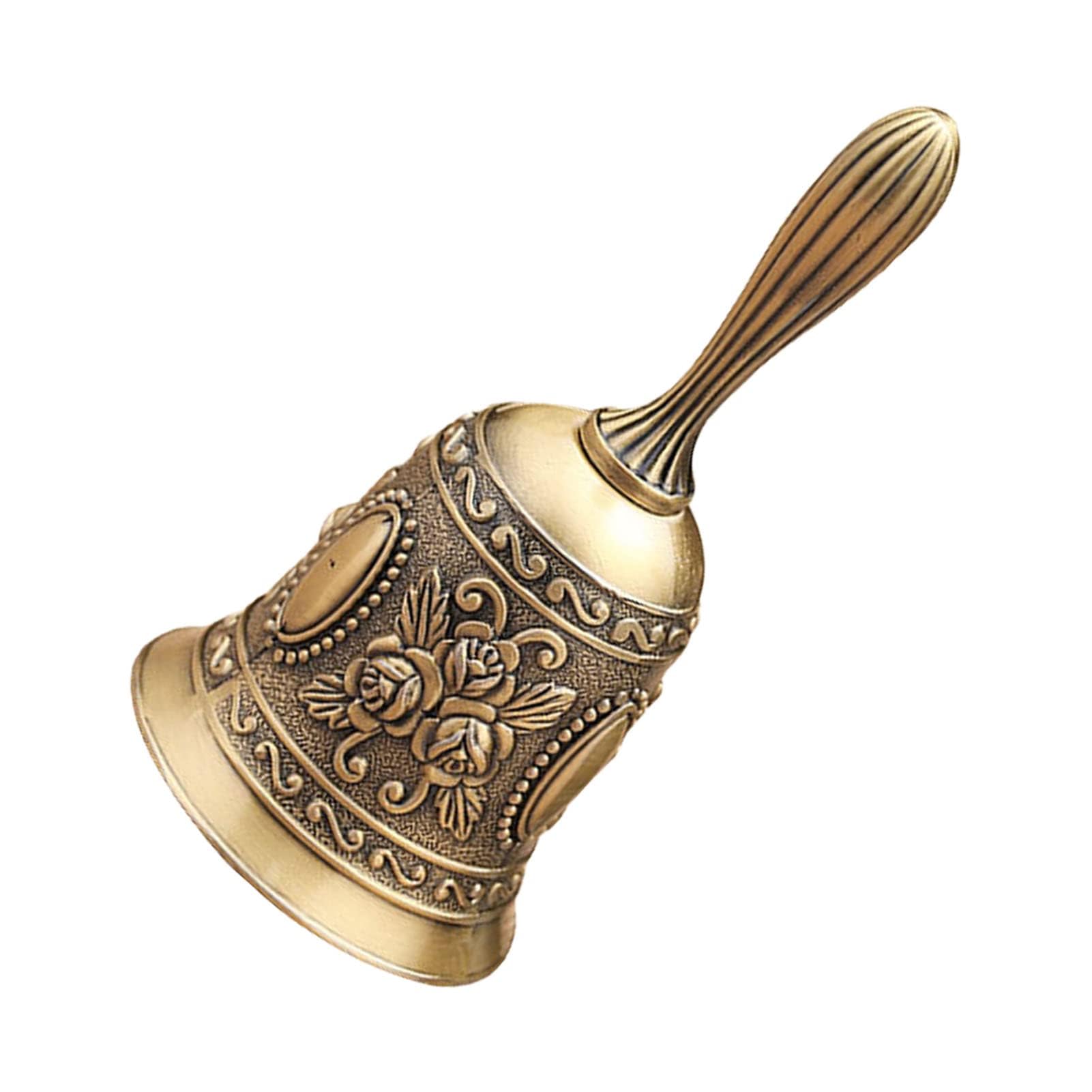 Hand Bell,Metal Tea Hand Bell Hand Held Loud Call Service Bell Alarm Hand Bell Metal Tea Bell Service Bell Gold Hand Bell School Small Hand Bell for Dinner Calling Restaurants (Bronze Free Size)