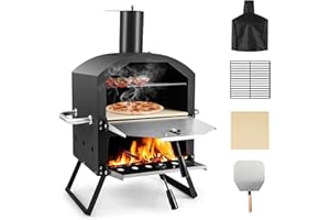 PETSITE Pizza Oven Outdoor, Wood Pellet Fired Pizza Oven with 12 Inches Pizza Stone & Waterproof Cover, 2-Tier Design Portable Stainless Steel Grill Pizza Maker for Outside Backyard Party