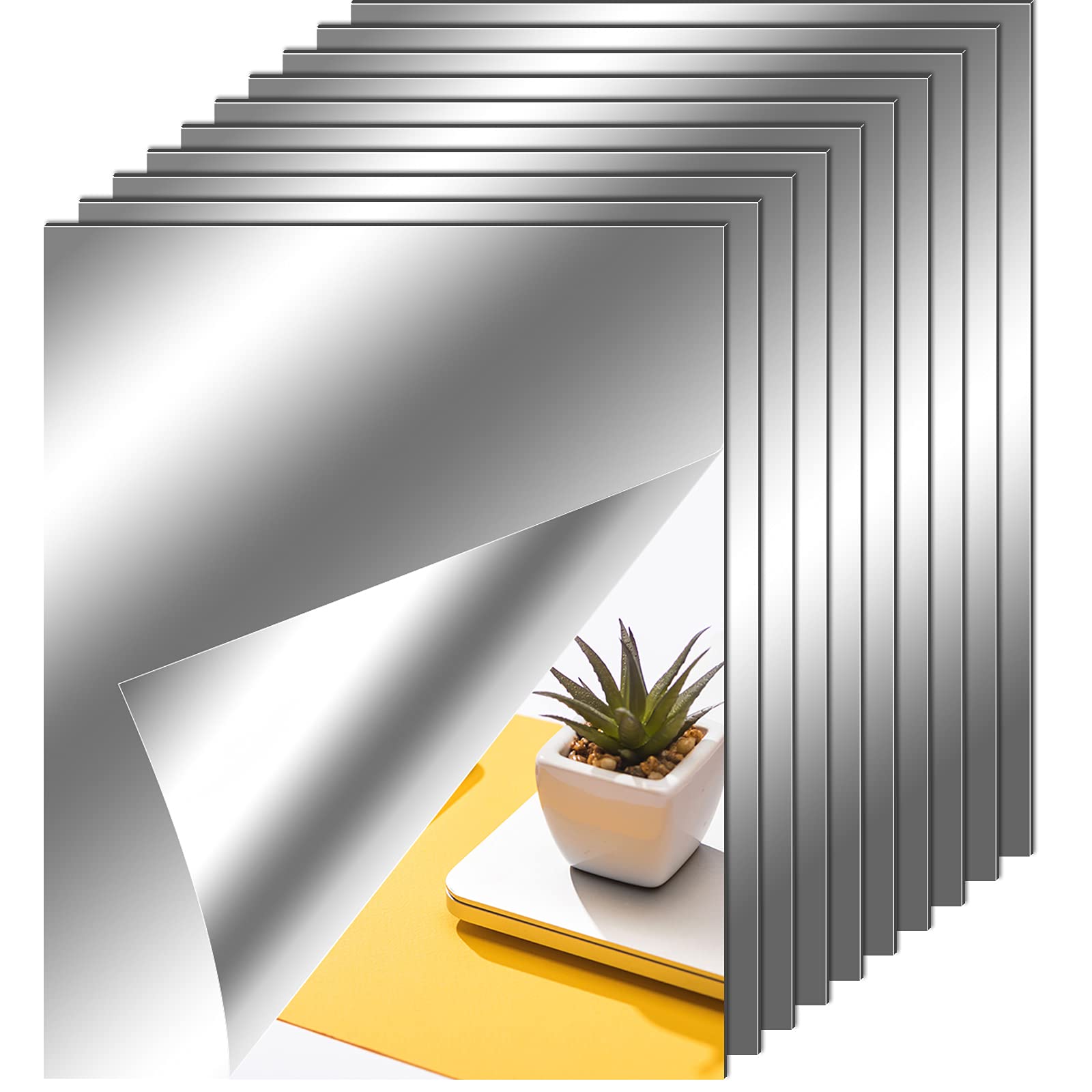 Photo 1 of Zonon Flexible Mirror Sheets Self Adhesive Non Glass Mirror Tiles Stickers for Home Wall Decor(10 Pieces,8 x 10 Inches)