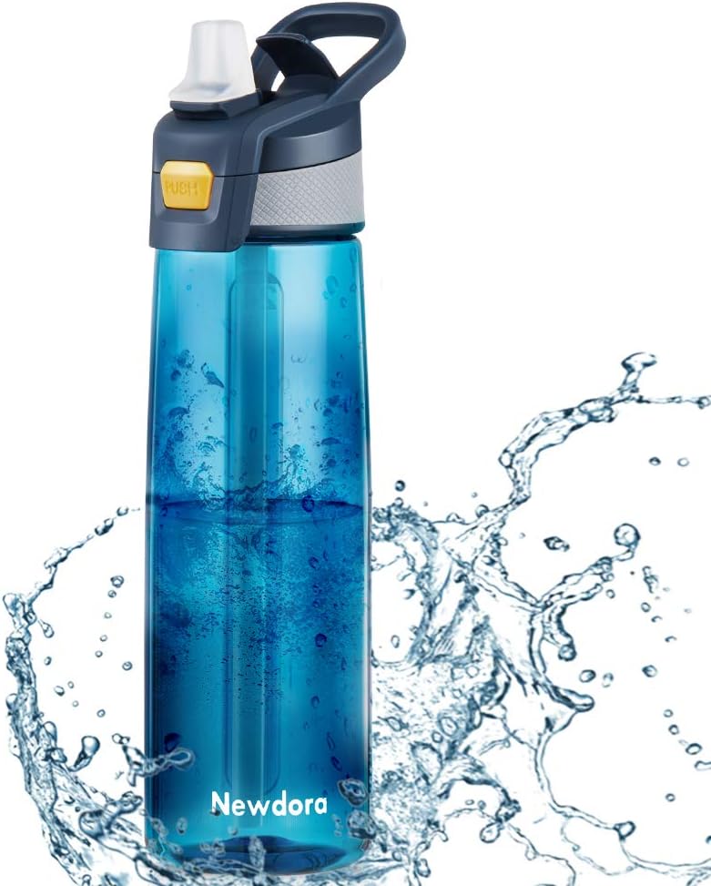 Newdora Sports Water Bottle with Flip Straw, Large BPA Free Drinking Bottle, Sports Flask, Leakproof Gym Bottle, Ideal for Sports Bike Running Hiking Yoga 24OZ 750ml