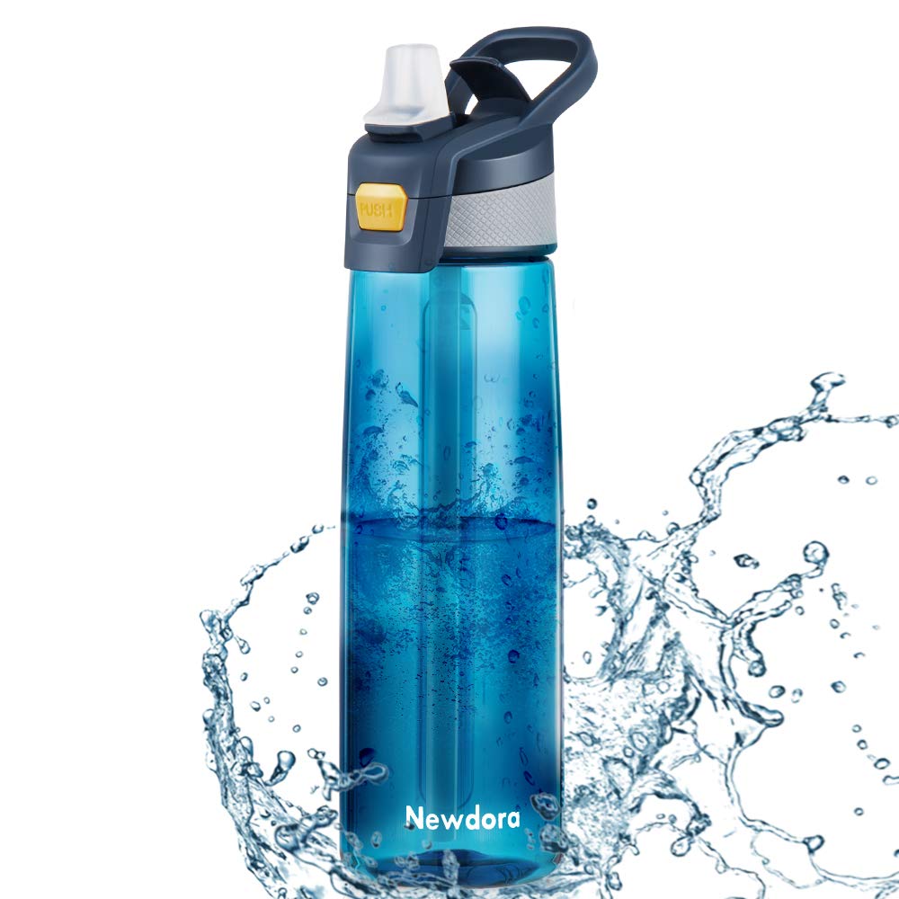 Newdora Sports Water Bottle with Flip Straw, Large BPA Free Drinking Bottle, Sports Flask, Leakproof Gym Bottle, Ideal for Sports Bike Running Hiking Yoga 24OZ 750ml