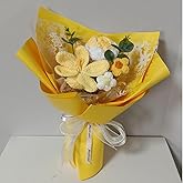 Chordobe Crochet Flower Tulip & Rose Bouquet Handmade Artificial Flower Knitted Bouquet for Festival Wedding Graduation Anniversary (Orange)