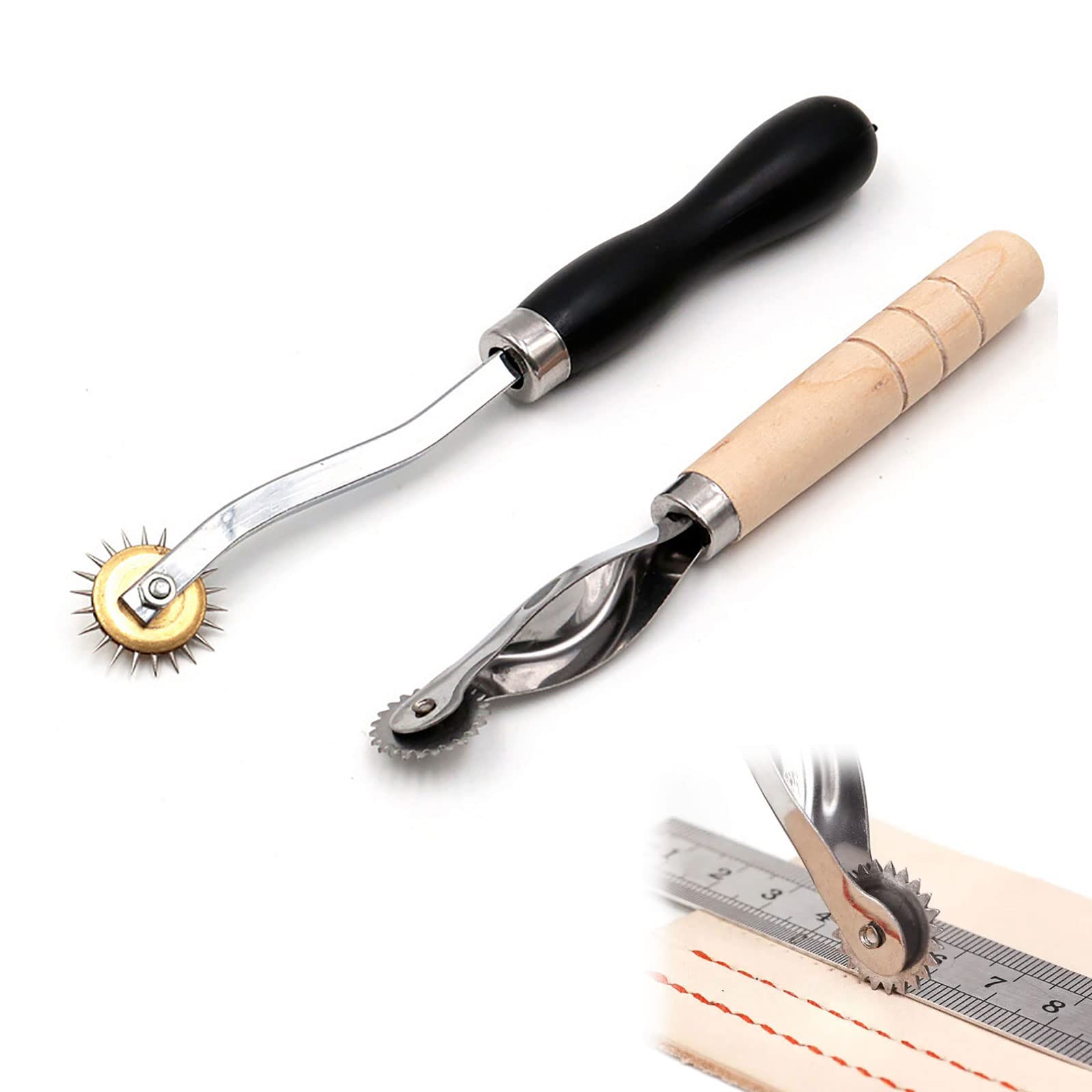 HOTMNTY Leather Sewing Tool, Leather Craft Tools, Sprocket Wheel, Leather DIY Tools for Beginners, Overstitch Marking Wheel, Positioning Wheel, for Leather Sewing Bookbinding, 2 Pieces