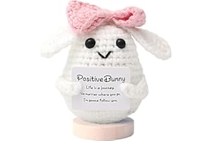 MEGANJDESIGNS Handmade Mini Positive Crochet Animal, Cute Crochet Animals Stuff Funny Knitted Wool Handwoven Ornaments, Emotional Support Crochet Unique Birthday Gift for Animal Lovers Friends Women (Rabbit Girl)