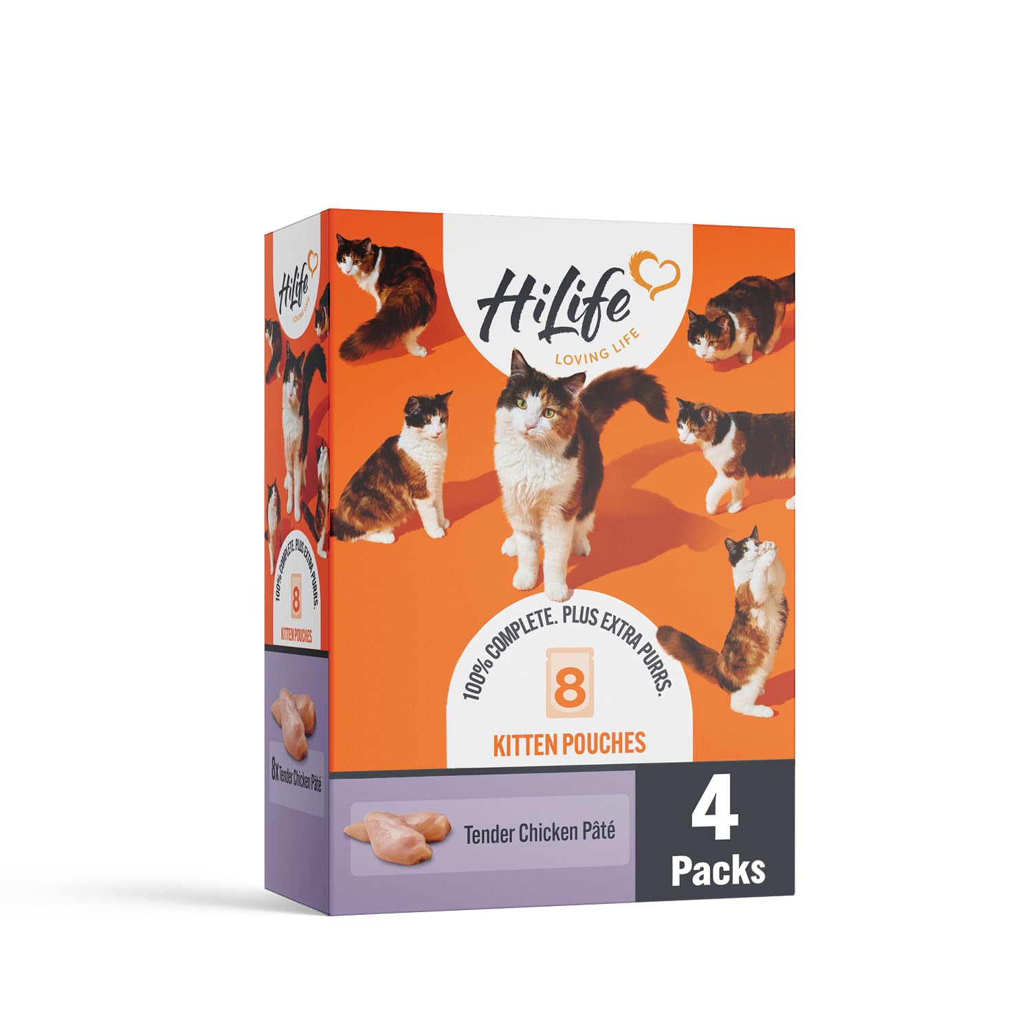 HiLife Kitten Wet Cat Food, Tender Chicken Pate, Complete Cat Food Pouches for Kittens 1 - 12 Months, 100% Natural & Grain Free (8 x 70g Pouches) 4 Pack
