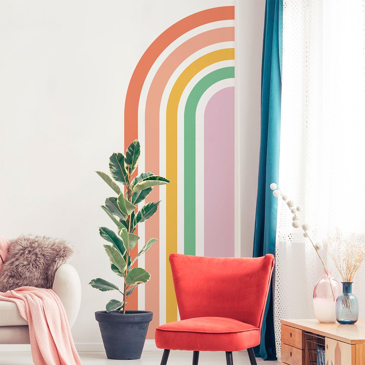 Ambiance Sticker Non-Woven Wallpaper pre-Pasted Giant Frescoes Half Sheet Rainbow Color Decorative 90x30cm