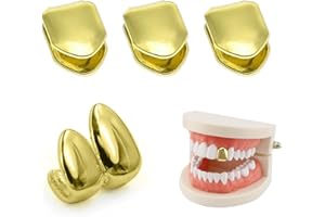UAIAGM Teeth Single Tooth Cap Gold Caps for Women and Men Hip Hop Grillz Dental Mouth Piece Fake Open Face Grills Kit Stylish Golds for Girls Painted Hip Hop Accessories