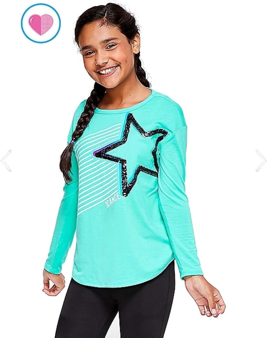 Justice Gymnastics Flip Sequin Long Sleeve Tee Aquashell