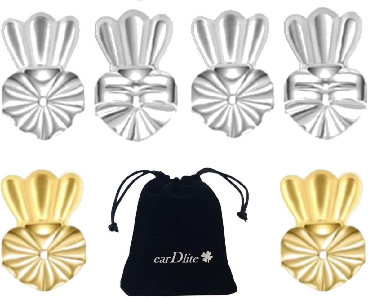 earDlite Crown Earring Lifters - 3 Pairs of Hypoallergenic Earring Lifts (2 Pairs Sterling Silver plated & 1 Pair 18K Gold plated) Includes: Jewelry Case, Velvet Pouch and 2 Jewelry Cleaning Cloths.