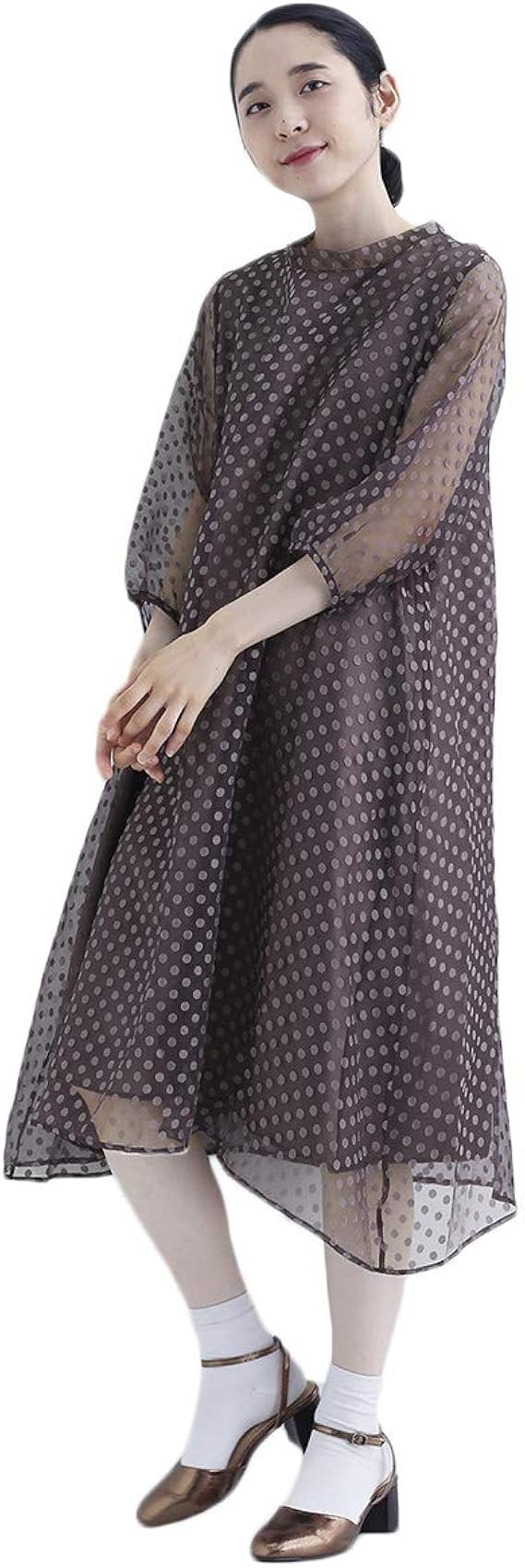 Amazon Co Jp メルロー Merlot Plus シアードット柄ワンピース モカ 服 ファッション小物