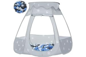 Wilhunter Baby Ball Pit for Toddler with 50 Balls, Kids Pop Up Play Tent for Girls, Princess Toys Gifts for Children Indoor & Outdoor Playhouse (Gray: Gray/White/Babyblue, 109x90cm/50 Balls)