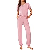 Ekouaer Womens Pajama Sets Short Sleeve Lounge Sets for Women Printed Jogger Pajama Set 2 Piece Pj Sets With Pockets S-XXL