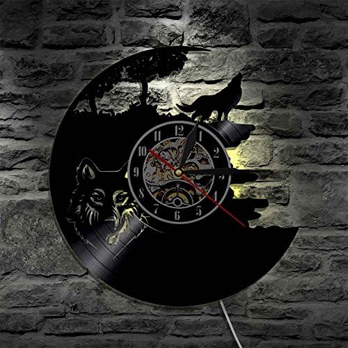 LED Wall Lights, Night Light, Wall Lamp, Wolf Vinyl Record Wall Lamp Creative Classic Home Decor Musical Handmade CD Led Time Clock With Color Changing Led Light