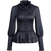VANGARSUN Women Vintage Victorian Long Sleeve Corset Top Lace Ruffled Blouse Stand Collar Shirts