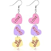 Nylry Valentines Earrings for Women Acrylic Heart Dangle Earrings LOVE Cute Earring for Valentines Outfits Accessories Gifts Red Valentine’s day Jewelry Gifts