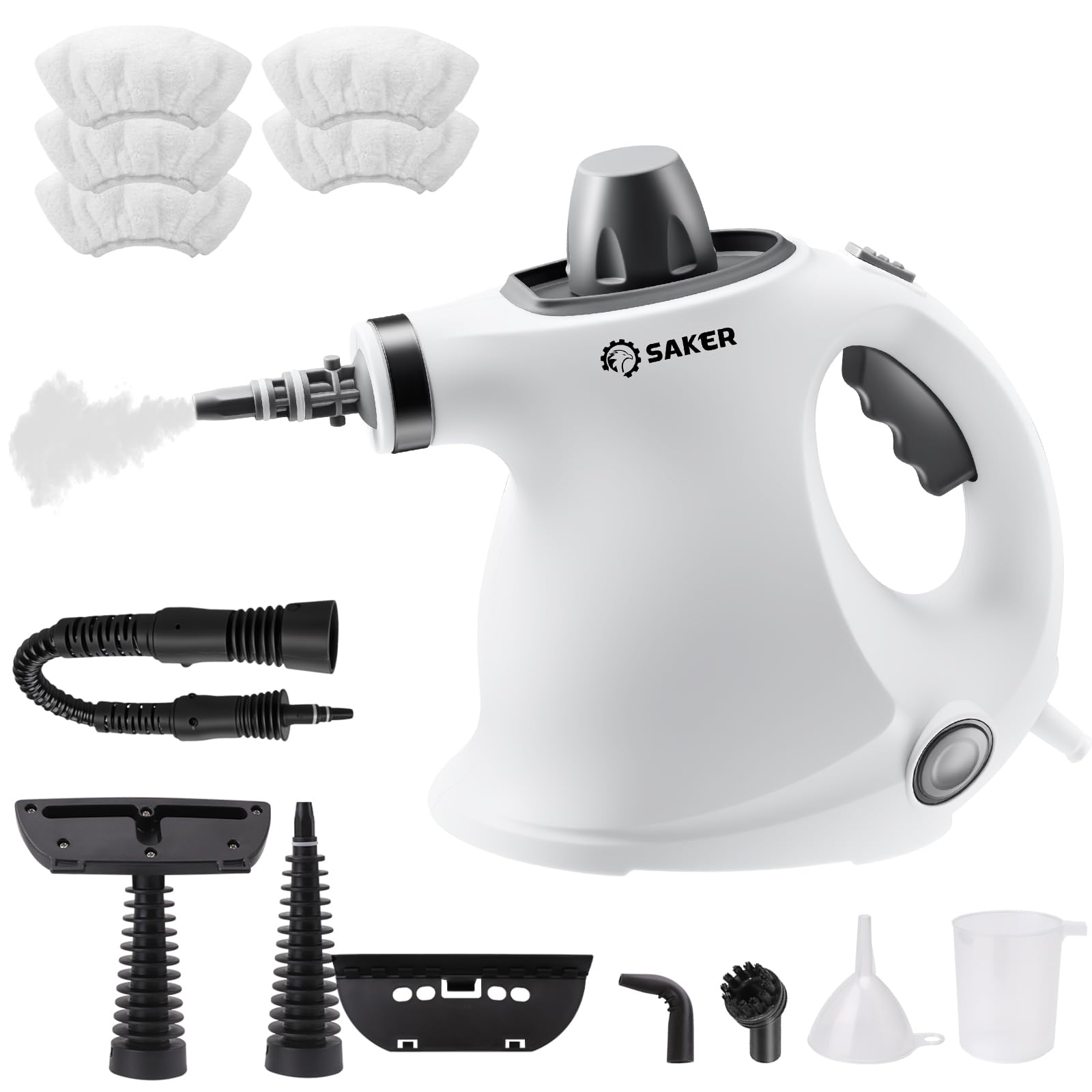 Photo 1 of Saker Handheld Steam Cleaner,Portable Steam Cleaner for Home,Powerful 1050W Steam Cleaner Set,Includes 8 Attachments and 5 Fiber Cloths for Quick Heating & Deep Cleaning of Floors, Cars, and Kitchen