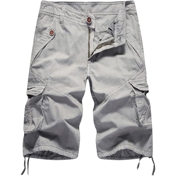 Access Men's Washed Cargo Shorts with Belt (Light Grey, 32