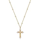 Fettero Cross Necklace Faith Pendant 14K Plated Dainty Chain Minimalist Simple Tiny God Lords Prayer Religious Jewelry