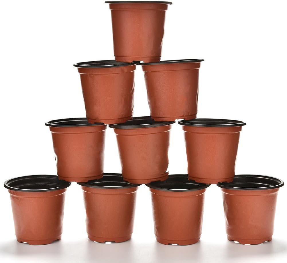 TableRe 10 Pack Plastic Plant/Flower Pots, 10cm Small Plastic Round Flower Pot