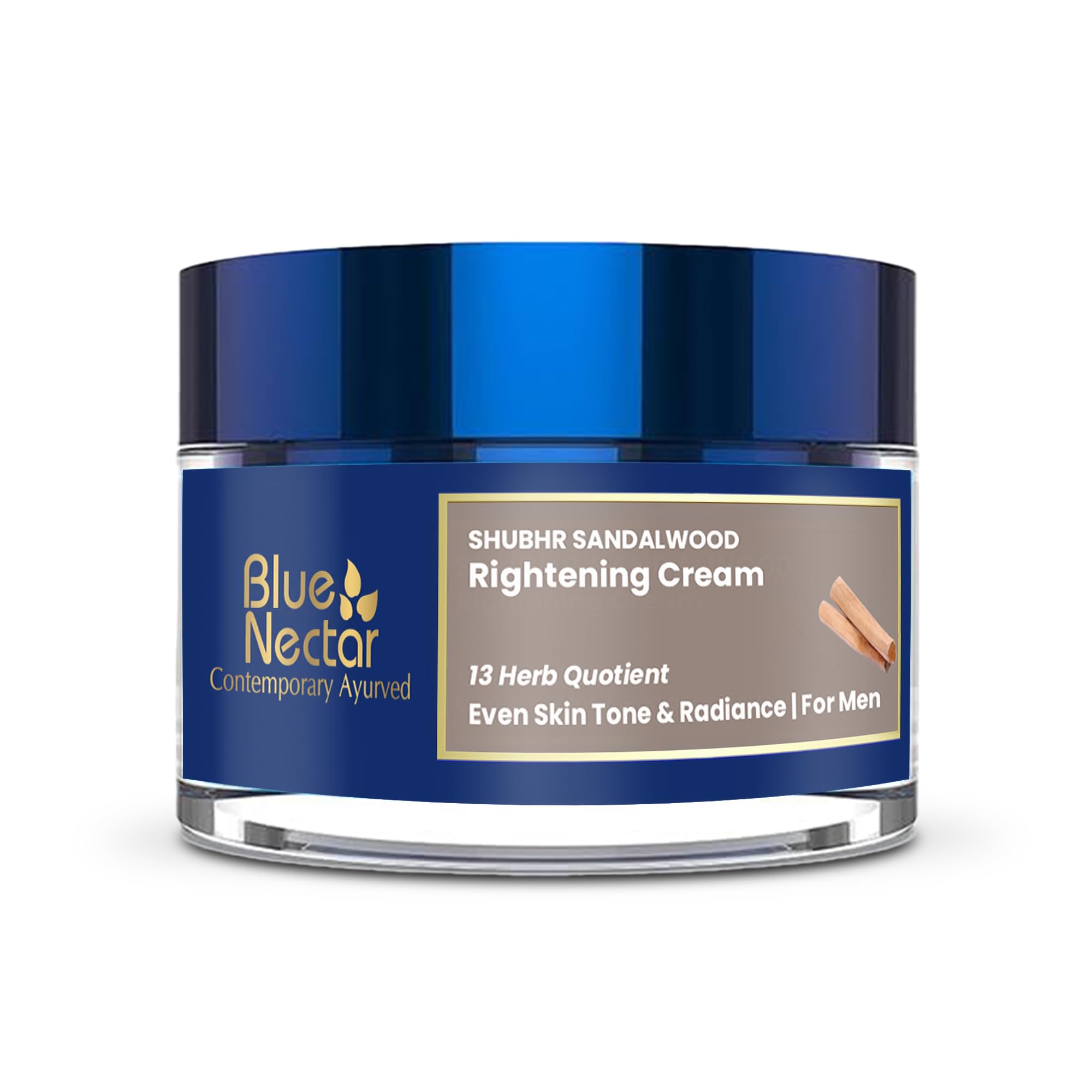 Blue Nectar Brightening Face Cream for Men - Natural Moisturizer with Sandalwood, Turmeric, Aloe Vera & Ayurvedic Herbs(50 g)