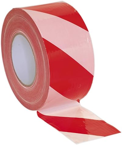 Sealey Hazard Warning Barrier Tape 80mm x 100m Red White Non-Adhesive