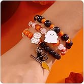 CLOORDE Halloween Bracelets for Women Spooky Ghost Black Bat Charm Bracelets Stackable Black and Orange Beaded Brace-lets Halloween Costume Jewelry Accessories for Cosplay