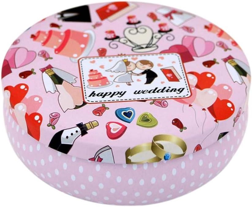 Round Cute Pill Boxes Candy Metal Case Storage Box, Pink Wedding