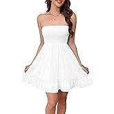 JLCNCUE Women Strapless Mini Dress Sleeveless Smocked Flowy A Line Short Dresses Beach Cover Ups Tube Top Sundress 432