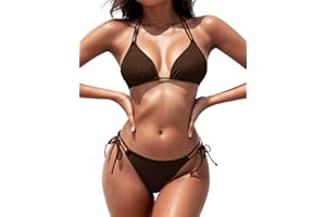Zuvebamyo Women's Triangle Bikini Sets Two Piece Double Straps Halter Swimsuit Tie Side String Cheeky Bathing Suits